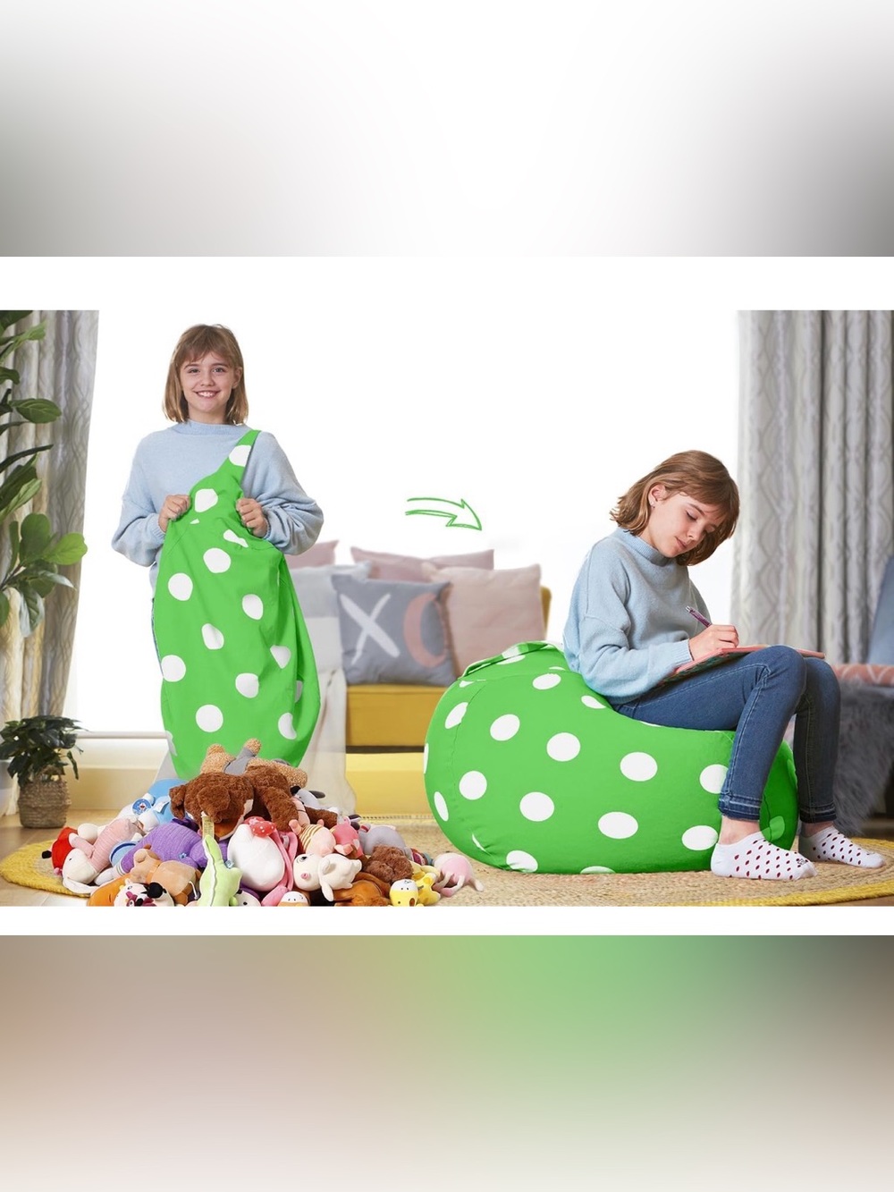 Green Polka Dot stuffed animal storage bag